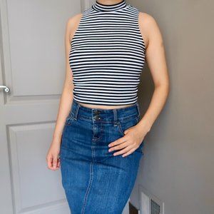 Navy Striped Crop Top